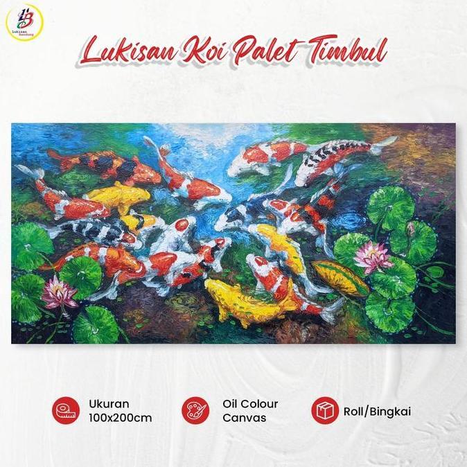 Lukisan ikan koi palet timbul berkualitas 200x100