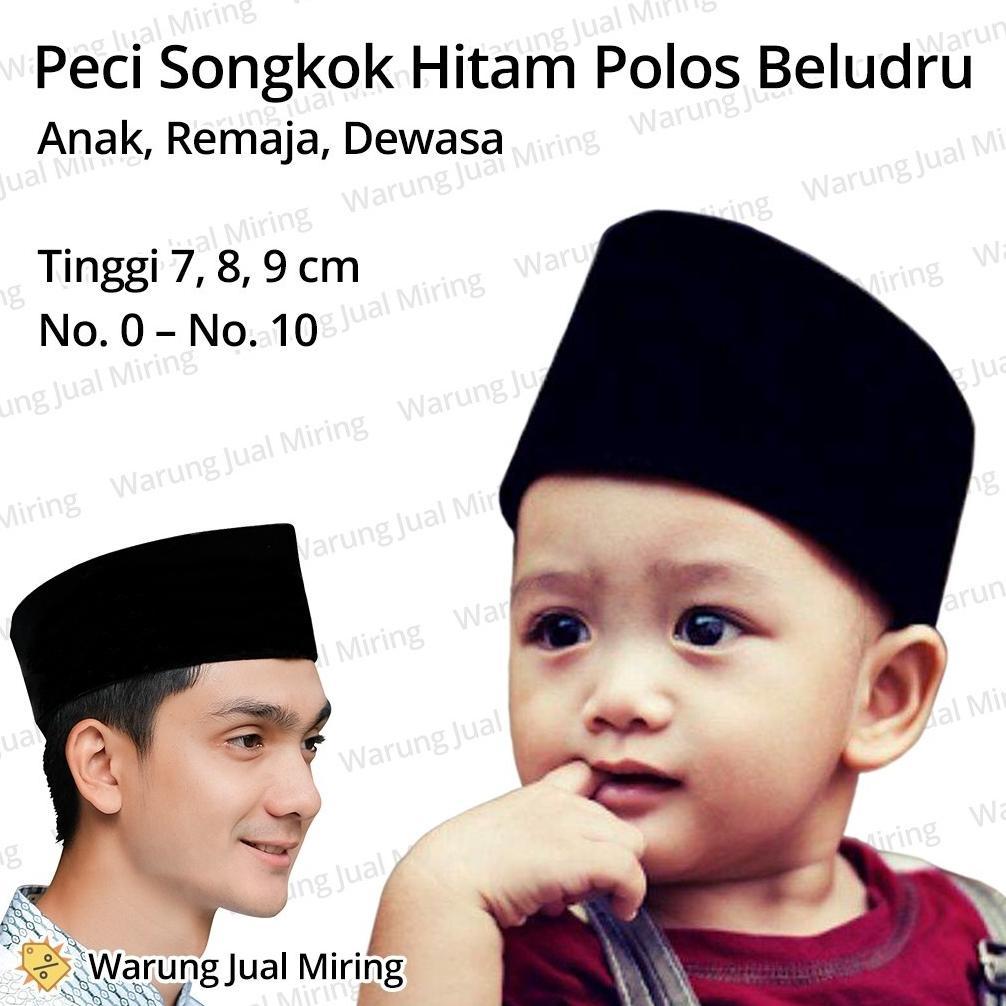 FLASH SALE PECI SONGKOK ANAK HITAM POLOS BAHAN BLUDRU KOPIAH SD SMP TK BAYI BALITA REMAJA TANGGUNG L