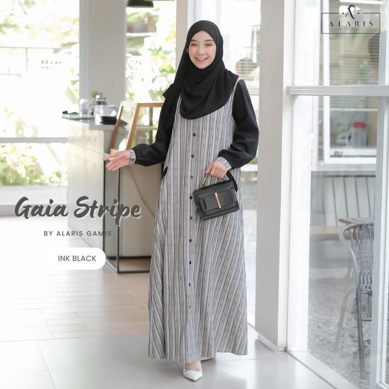 TERBARU Gaia Stripe / Gamis Katun Salur / Gamis Garis Garis / Gamis Casual / Casual Dress / Gamis Mo