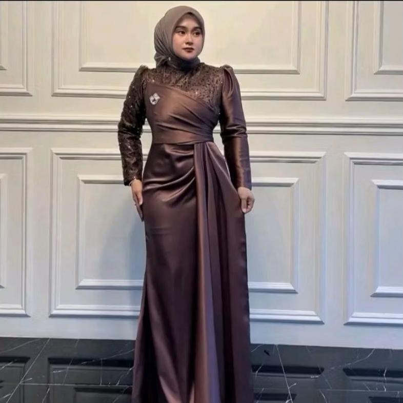 BEST SELLER COD AMORA DRESS SATIN MIX TILE SQUIN PREMIUM GAUN PESTA WANITA TERBARU 2026 MODEL POLOS 