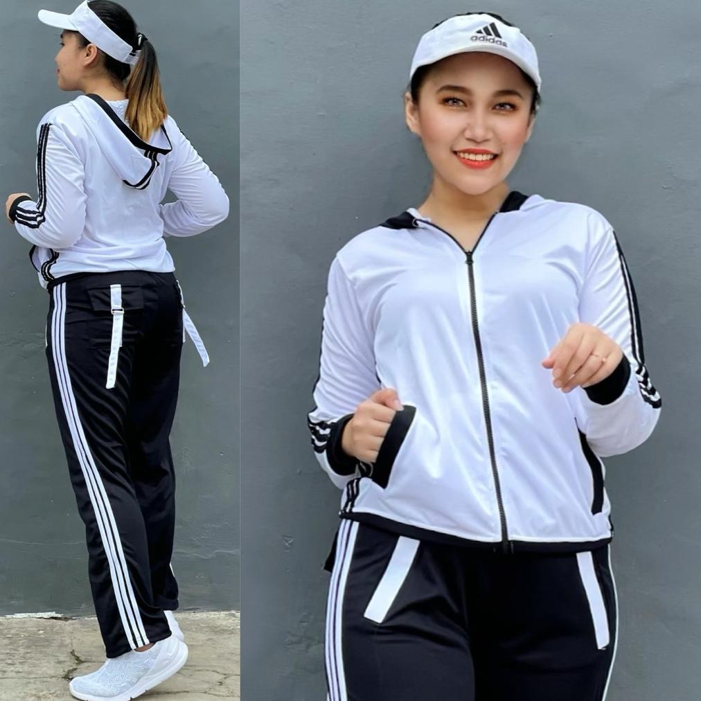 Awet Ready Baju Senam Setelan Aerobic Zumba Lapangan Cycling Hijab Muslimah Panjang Training Putih H