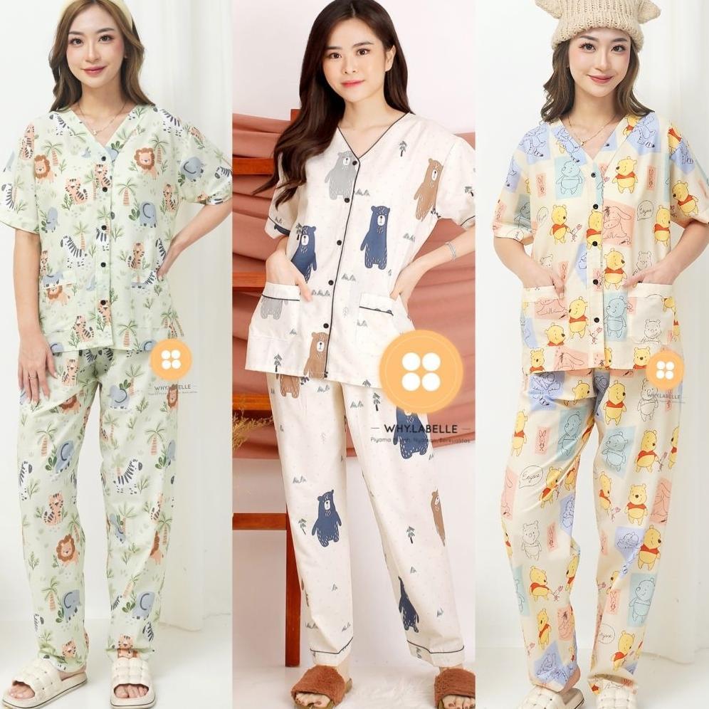Awet Why.Labelle Setelan Baju Tidur Piyama Katun Jepang Celana Panjang