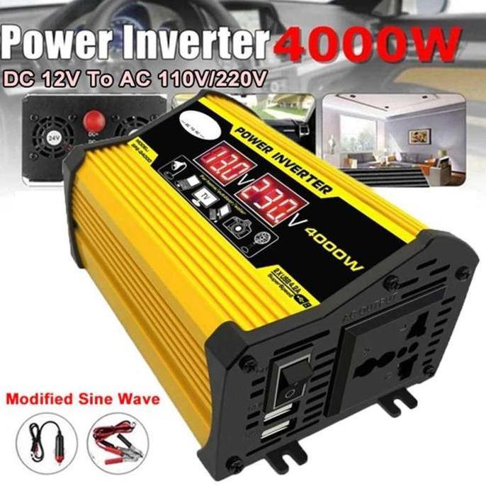 Power Inverter Mobil 4000 - 6000 Watt Konverter DC to AC 220V / Charger Mobil USB Aki Untuk HP Lapto