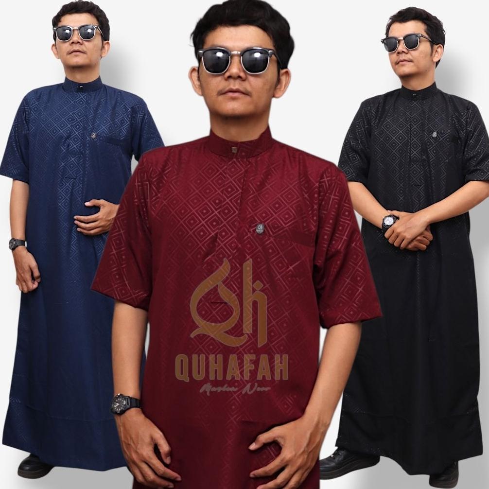 ORIGINAL JUBAH GAMIS PRIA SLIMFIT TERBARU AL MAJID || JUBAH KATUN EMBOSS PREMIUM LENGAN PENDEK || JU