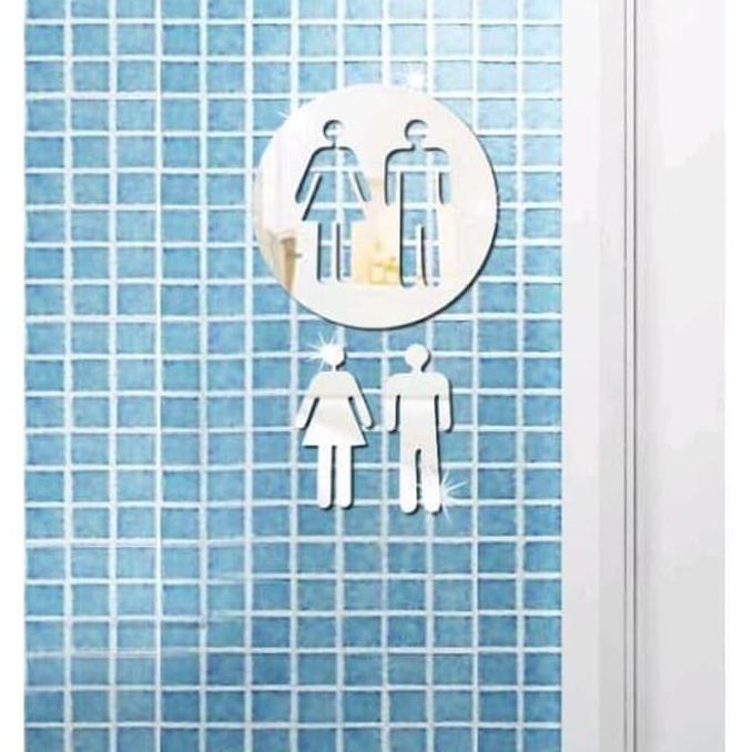 Stiker Dinding Cermin Plastik untuk Toilet Pria / Wanita