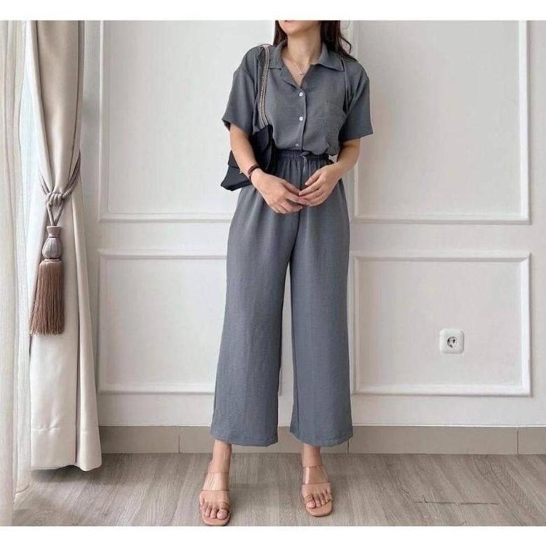 Premium One Set Crop Fuji | One Set New | Setelan Wanita | Kemeja Crop | One Set Outfit
