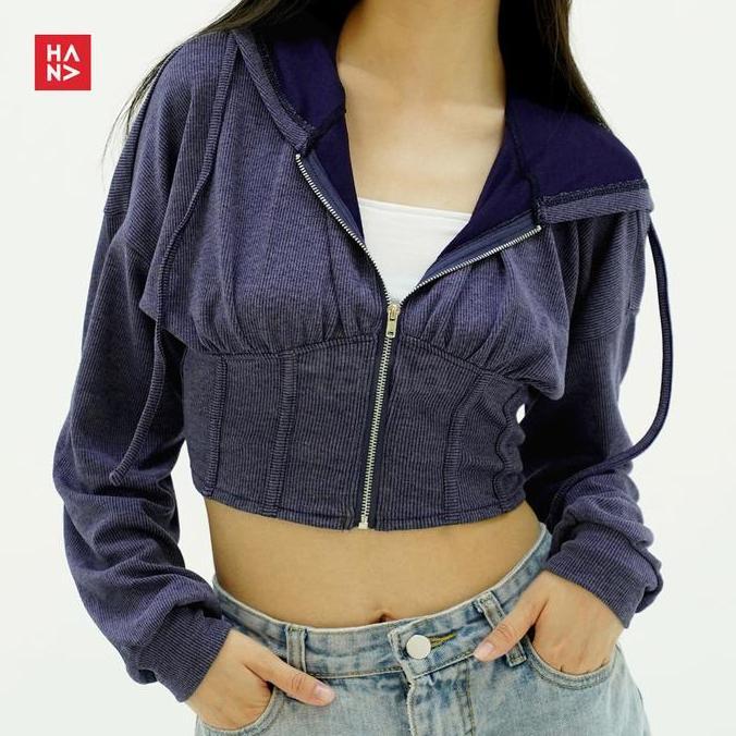 Hana Fashion - Marlene Knit Jacket Wanita/ Jaket Tebal/ Atasan Navy/ Atasan Tebal/ Baju Outer/ Outer