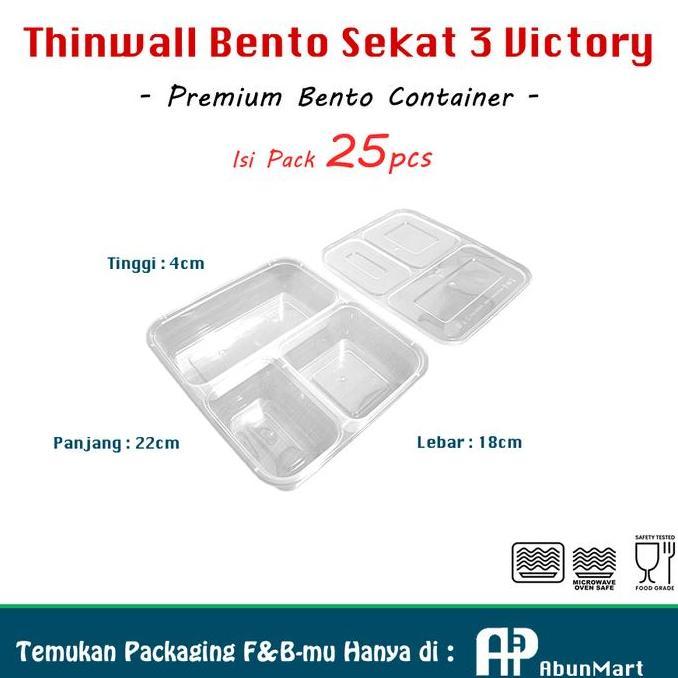 Thinwall Bento Sekat 3 (Victory) Isi 25Pcs