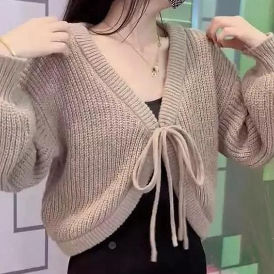 Berkualitas Crop Top Rib Balero Tali Knit Oversize Cable Outher  Sweater Rajut