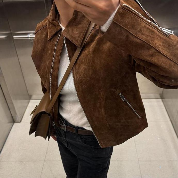 jaket crop suede wanita keren gaya korea