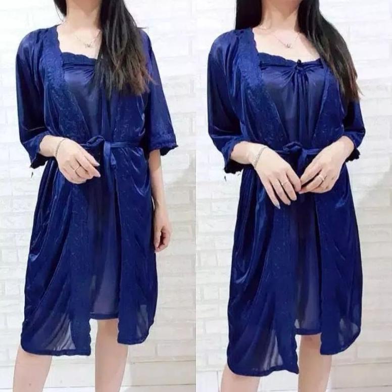 Bergaransi Baju Tidur Lingerie Sexy Tricot Kimono Satin Import  Xxl