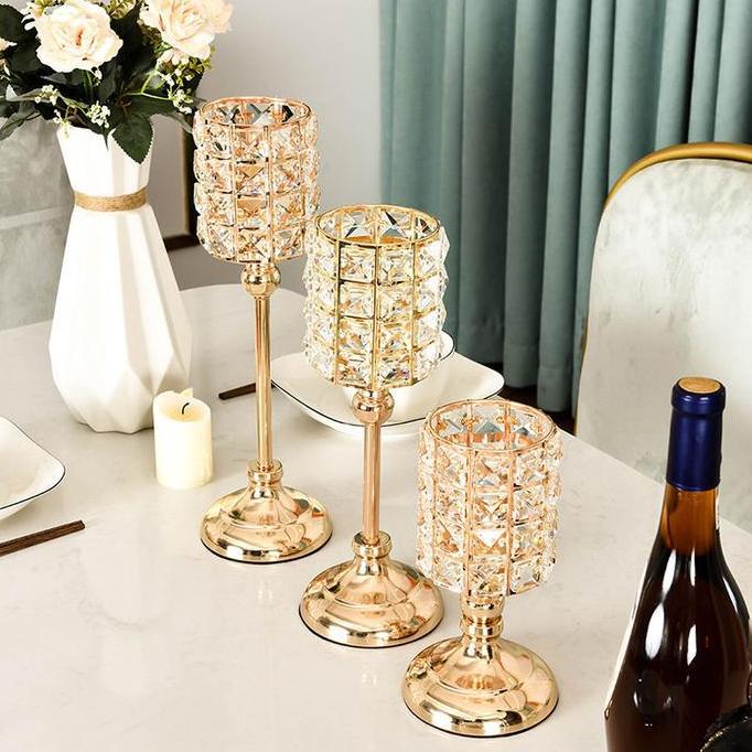 Suhartatishop - Tempat Lilin Kristal Meja Makan Mewah Elegant Crystal Standing Candle Holder Tempat 