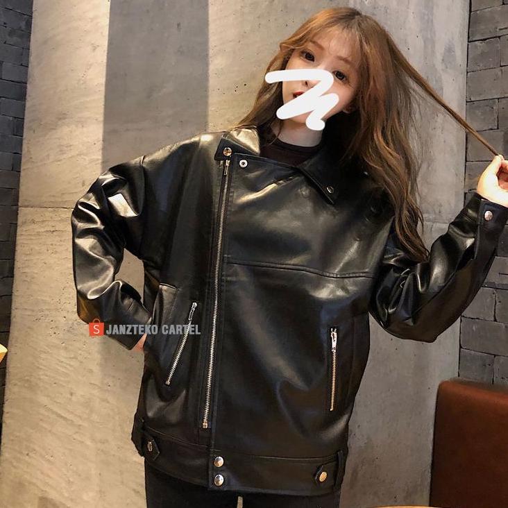 Recommended Jnk X Nyc - Jaket Kulit Oversize Leather Jacket Women Wanita Korean Jumbo Oversized Crop