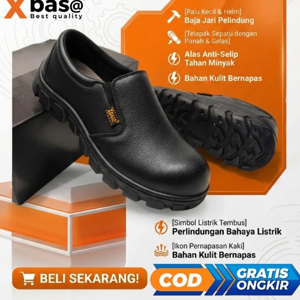 Grade Ori Sepatu Safety Slip On Septi Pria Ujung Besi Septy Slop Selop Kerja Kulit Jeruk Ready 36-45
