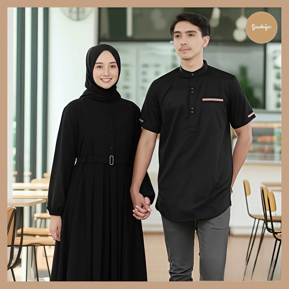 flash sale gamis couple pasangan suami istri idaman warna hitam terbaru by saudagar baju muslim