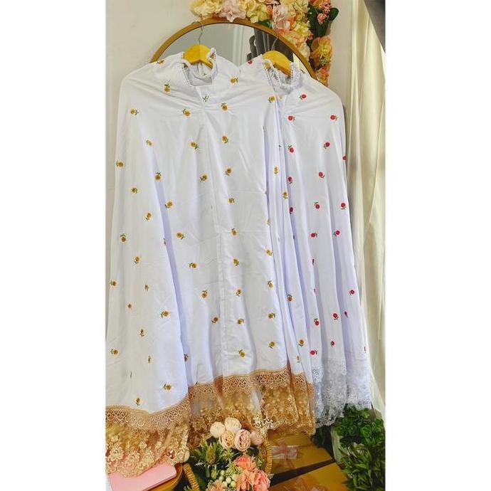 Mukena Aesthetic Seribu Bunga Bordir Terbaru 2025 Muslim Renda Putih Motif Mukenah Dewasa Mewah Katu