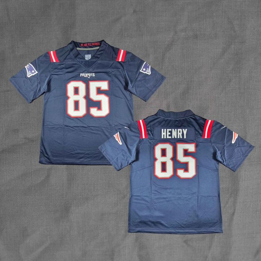 BORDIR Baju Jersey Henry #85 Patriots Biru Navy Rugby American Football