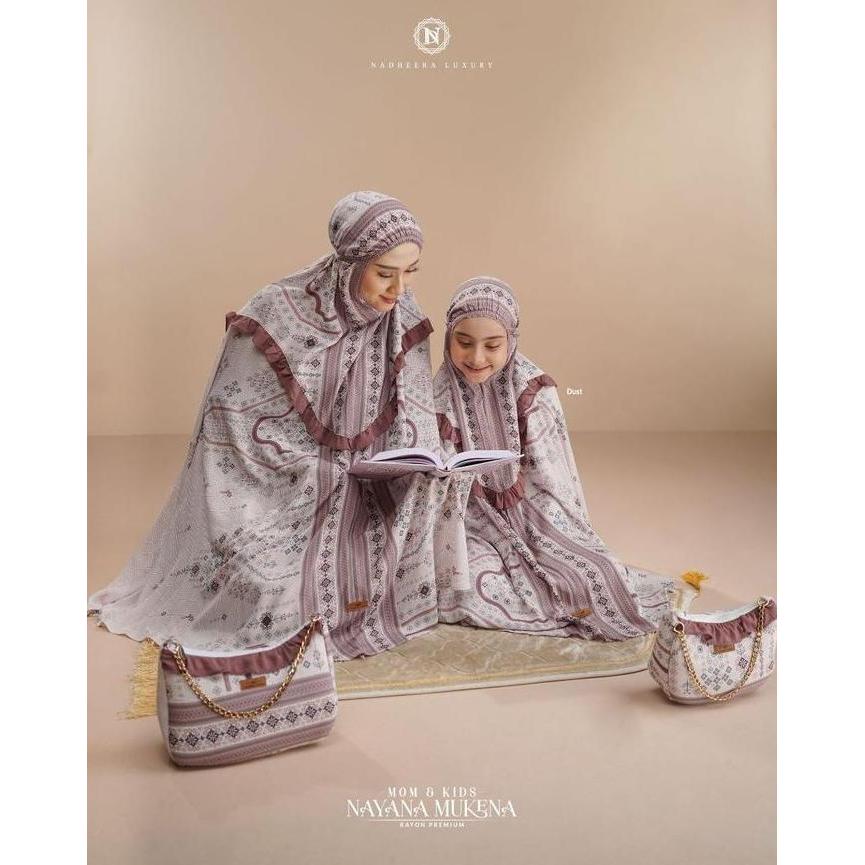 Sale [Bisa Cod] Nayana Mukena Nadheera Luxury Rayon Premium Motif Printing Mukenah Mom Kid Couple Se