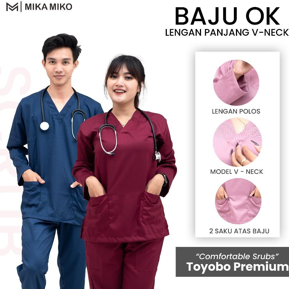 New Mikamiko Baju Ok Perawat [Gratis Bordir Nama] Oka Lengan Panjang Scrub Dokter Bidan Stenen Medis