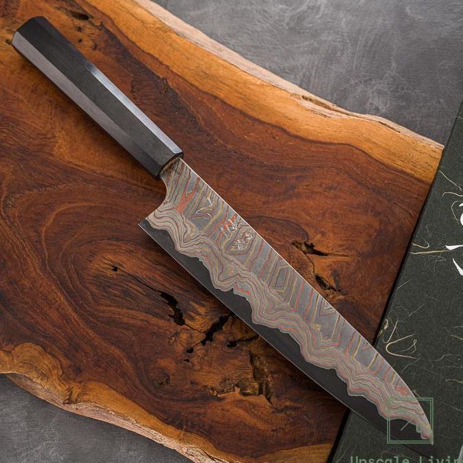 Pisau Dapur Jepang Hatsukokoro Irodori Aogami 2 steel Rainbow Damascus Kurozome Gyuto 240mm