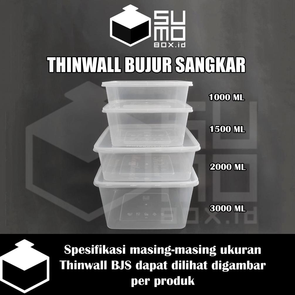 terbaru thinwall bujur sangkar 1500ml + tutup / kotak makan plastik 1500 ml free packing [eceran]