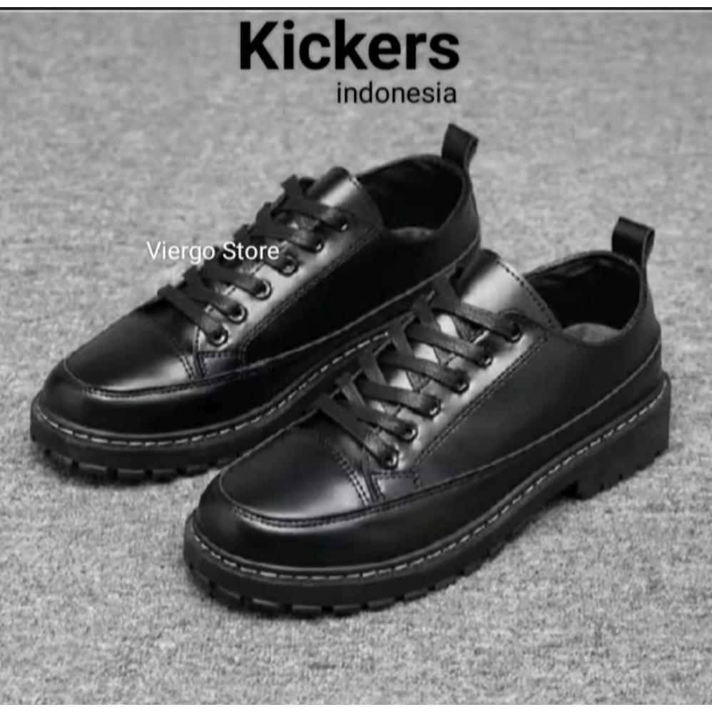 Grade Ori Sepatu Pantofel Docmart Pria Tali Kulit Sintetis Hitam