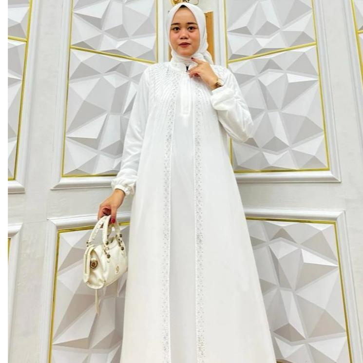 Bagus Gamis Abaya Pesta Mewah Seruty Putih Swaroski Premium Elegan Dress Kondangan Terbaru Lebaran J