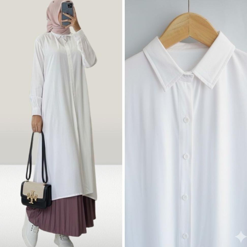 super deal long tunik muslim neyla polos bahan rayon twill premium