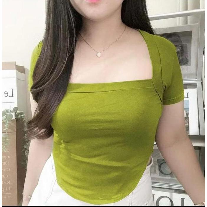 FD fashion / crop top korea squere / neck oval lengan pendek / kaos crop top 6032