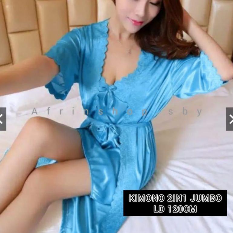 HOT PRODUCT KIMONO 2IN1 JUMBO LD120CM / LINGERIE BAJU TIDUR / SEXY LINGERIE