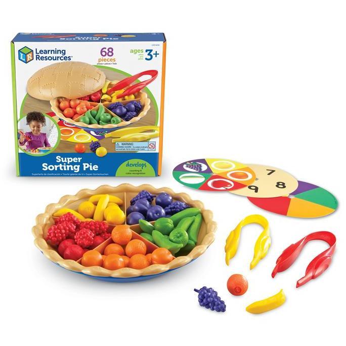 Learning Resources Super Sorting Pie Educational Fruit Sorting Toy with Jumbo Tweezers, Mainan Eduka