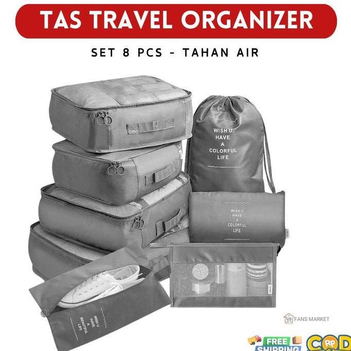 TERLARIS FANS MARKET TAS TRAVEL ORGANIZER BAG LAUNDRY 8 PC WATEROOF SET POUCH & JARING TAHAN AIR UNT