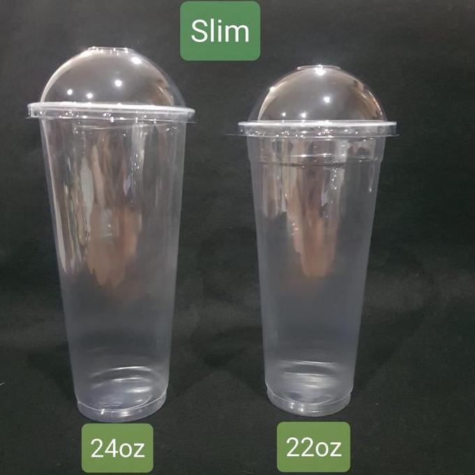 deri_fans - 50pcs gelas plastik 22oz 24oz slim datar / gelas cup / cup plastik slim datar