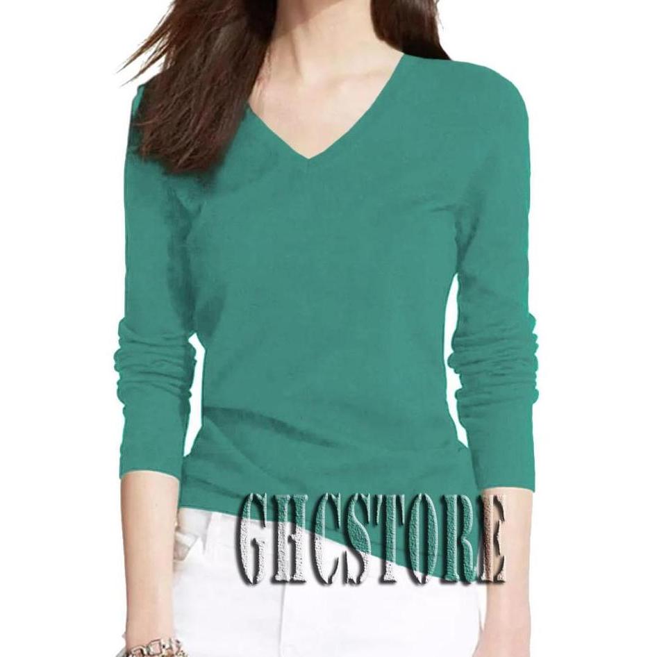 Baju Wanita Polos V-neck Lengan Panjang/Baju Kerah V-neck