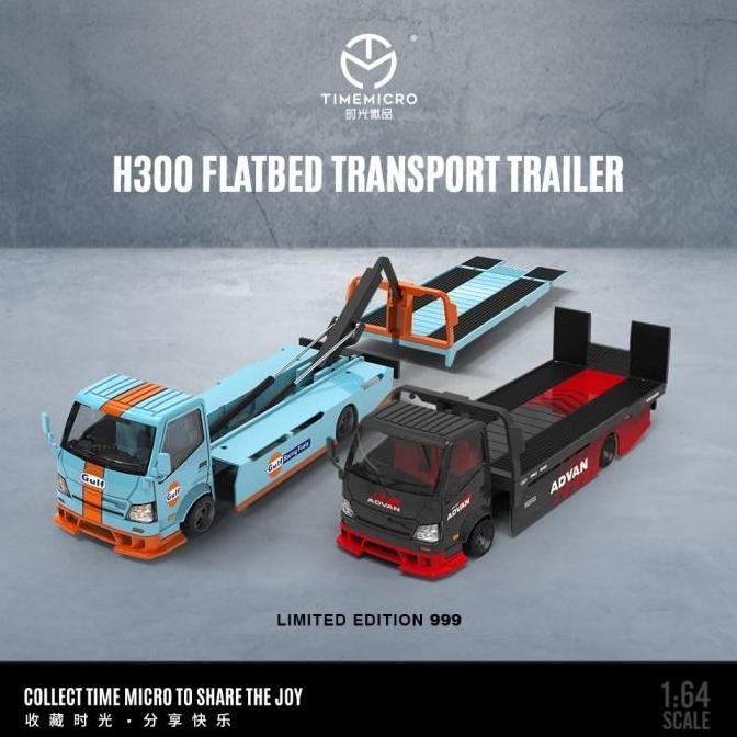Time Micro 1:64 Hino H300 Flatbed Transport Trailer Truck Gulf Limited (TERBAIK) (TERBARU) (TERMURAH