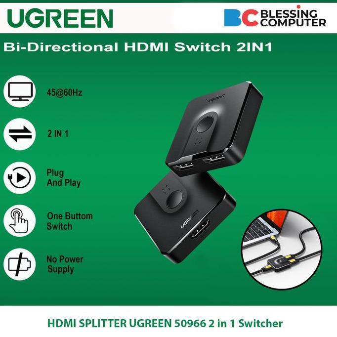 TERBARU - HDMI SPLITTER UGREEN 50966 2 in 1 Switcher