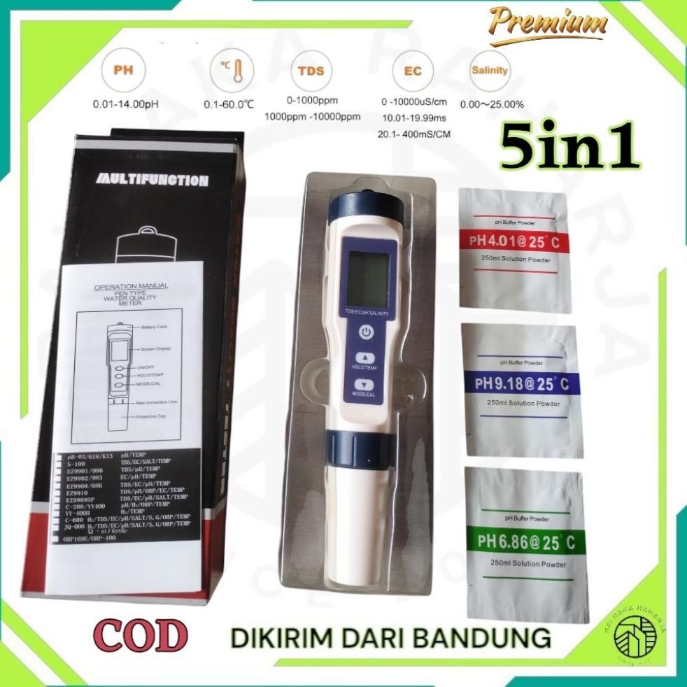 Multitester 5 In 1 Ph Meter Tds Ec Salinity Temperatur Air  Digital