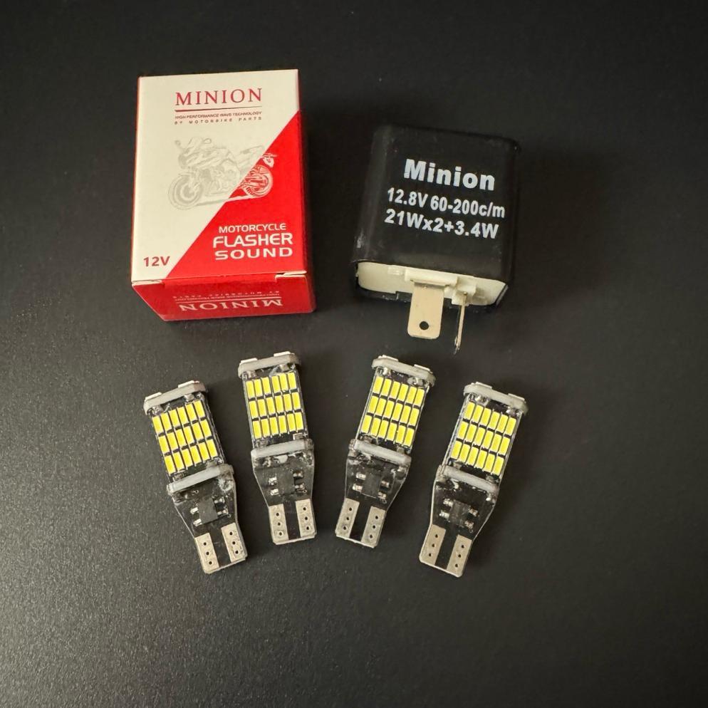 new deals paket 1 flasher bunyi minion plus 4 sein super terang 45 mata led cocok untuk semua tipe m