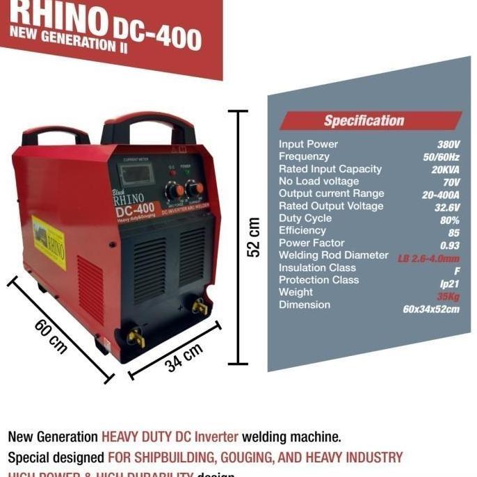 Sale Rhino Mesin Las Dc 400 Heavy Duty 3 Phase - Dc400 / Dc 400A / Dc400A