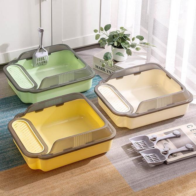Cat Litter Box Tempat Pup Kucing Bak Pasir Kucing Toilet Kucing Free Sekop Terbuat dari Material Pla