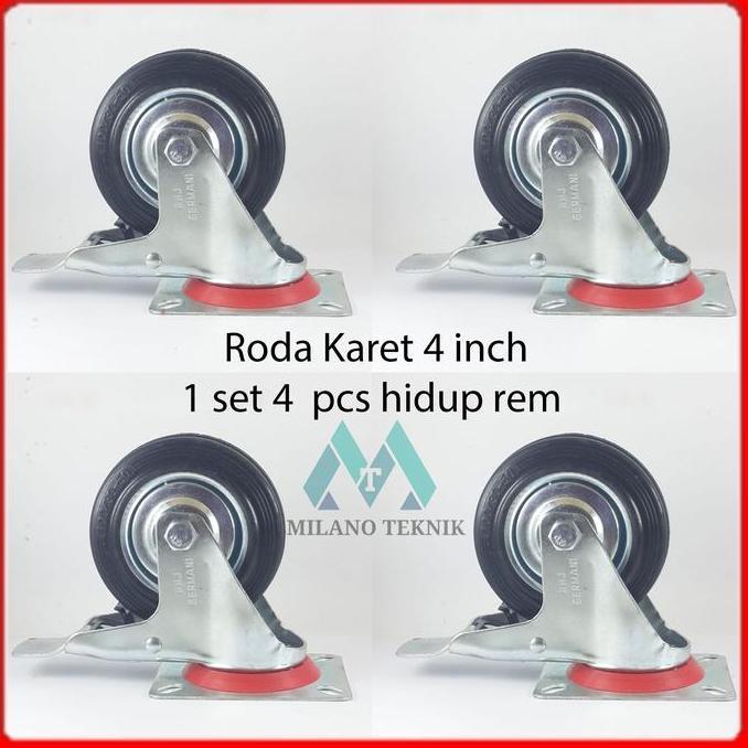 RODA TROLI 4 INCHI 1SET(4HREM) RODA KARET/ETALASE/GEROBAK/TROLLEY 4INCHI HARGA KHUSUS