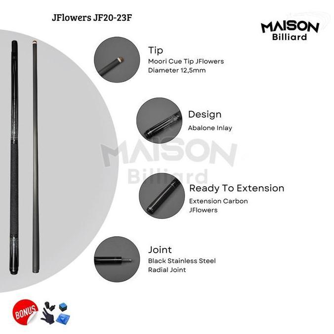 JFlowers Stick Billiard JF 20-23 Stik Carbon dengan Extension JF20-23F - Tip Moori Tip Ferrule Super