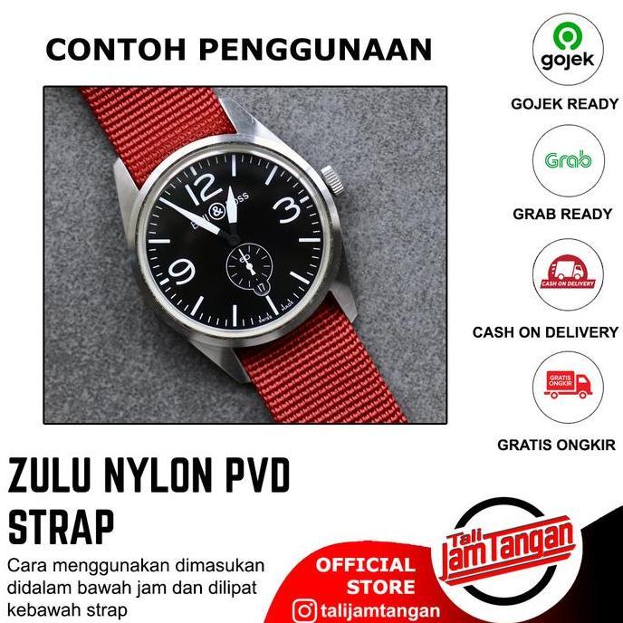 Tali Jam Tangan Nato / Zulu Nylon Red Strap 5 Ring Black PVD 20mm