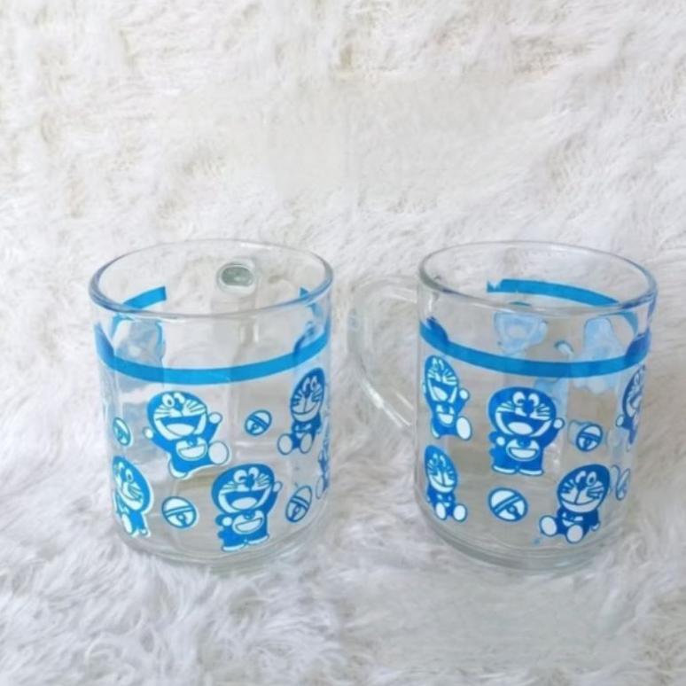 (6Pcs)Gelas Cangkir Kaca Doraemon Gelas Beling Doraemon /Cangkir Kopi Beling
