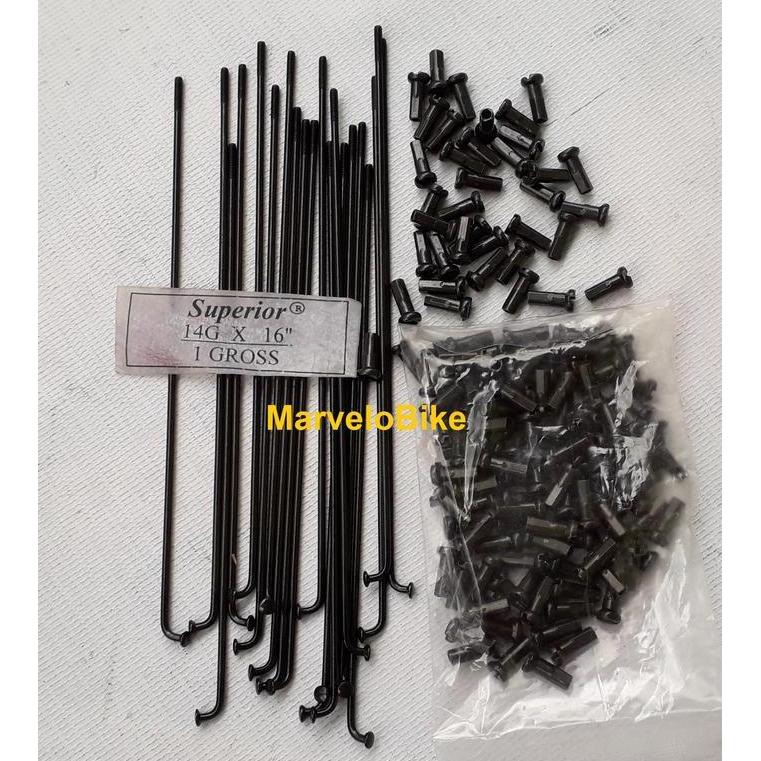 Spoke Jari Jari Sepeda 16 inch Hitam Superior Untuk Velg 16 Murni