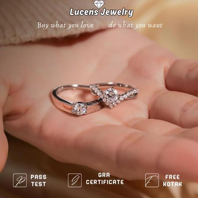 Cincin Couple Tunangan Perak Asli Nikah Emas Putih Adjustable Pasangan Nikah Lamaran Cincin Kawin