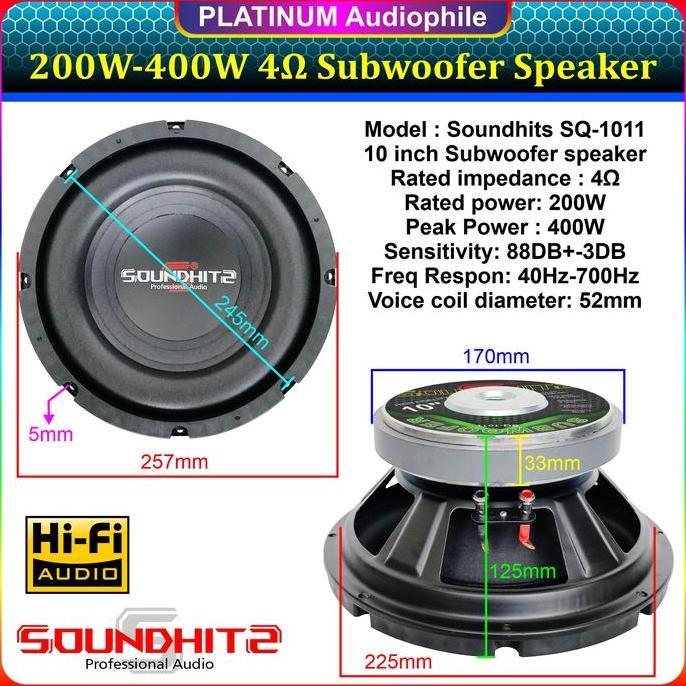 Murah Speaker Subwoofer 10 Inch 4 Ohm 200W-400W Low Bass 10" Hifi Speker Soundhits Sq-1011