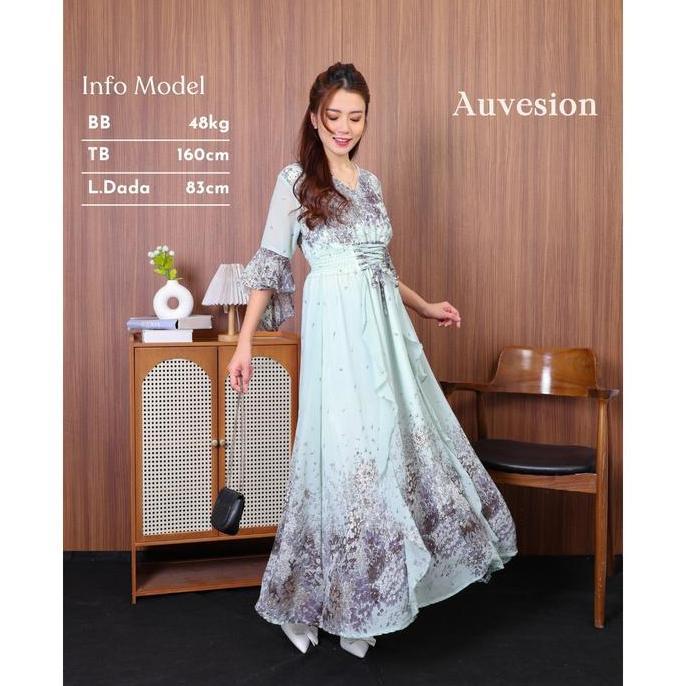 Keepgoing- 4992 Aquila Flower Strap Maxi Dress Casual Sifon Nita Motif Bunga Panjang Pesta Floral