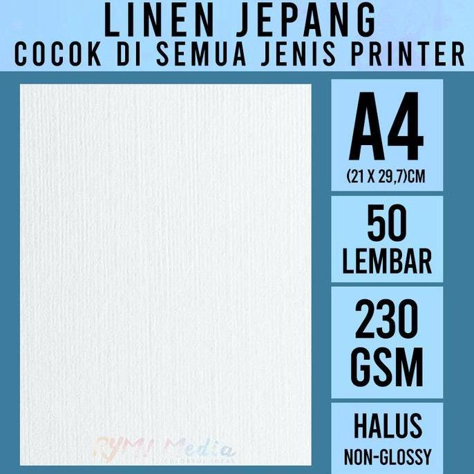 Papier- Linen Jepang 230 Gsm A4 Isi 50 Lbr / Kertas Hvs Linen Tebal 230 Gram