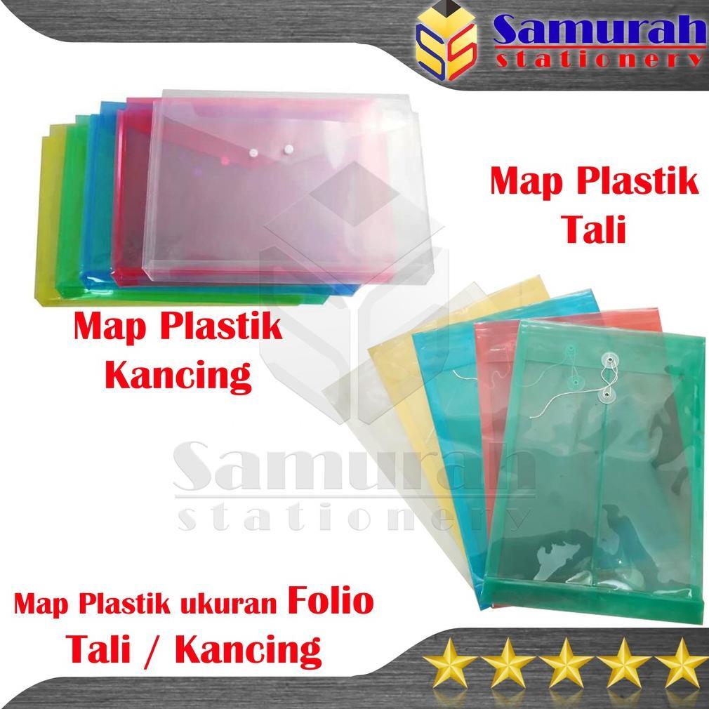 Map Plastik Kancing Folio Punggung Per Lusin / Map Plastik Tali ukuran F4 Transparant Clear isi 12 P